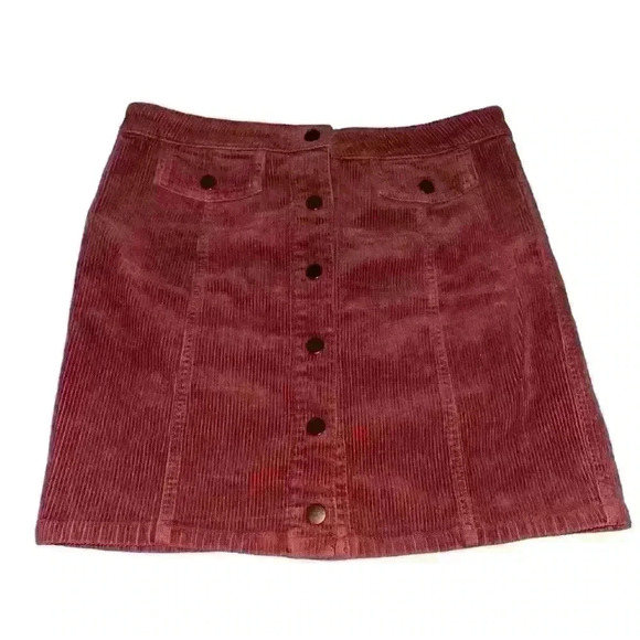 Corduroy Maroon Button Down Skirt - Picture 1 of 3